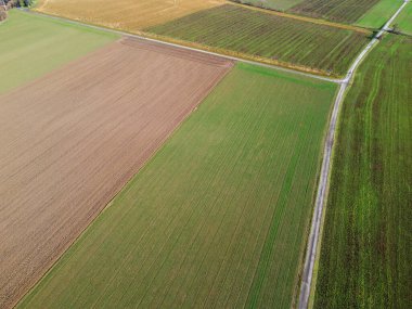 Aerial view of the agricultural fields in Bavaria, Germany.