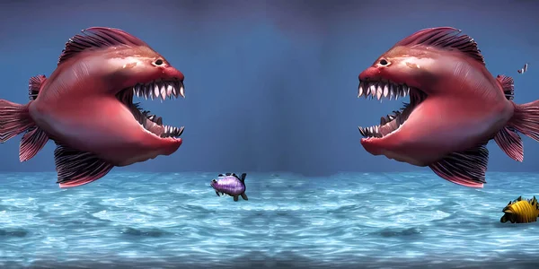 Illustration Von Zwei Roten Fischen Ozean Mit Fischen Hintergrund Generative — Stockfoto