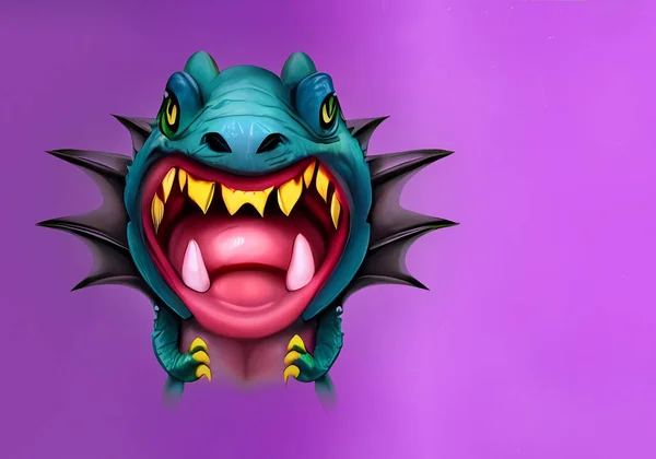Cartoon dragon with expression on face isolated on purple background - 3D illustration, Generative AI