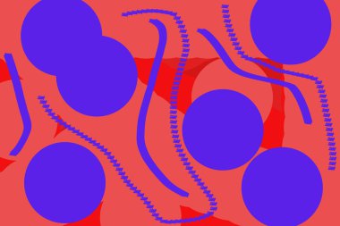 Kusursuz bir arka plan modeli. Kırmızı ve mavi renkte soyut geometrik desen.