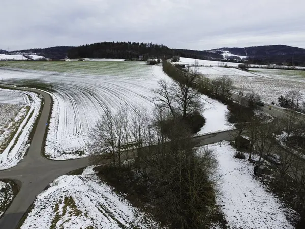 Snowy Agricultural Snowy Fields Bavaria Cloudy Day — Stockfoto
