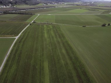 Aerial view of the agricultural fields in Bavaria, Germany.