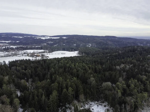 Inverno Con Campi Agricoli Coperti Neve Bavaria Una Giornata Nuvolosa — Foto Stock