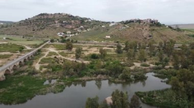 İspanya 'daki Guadiana üzerinde şatosu ve eski taş köprüsü olan Medellin.