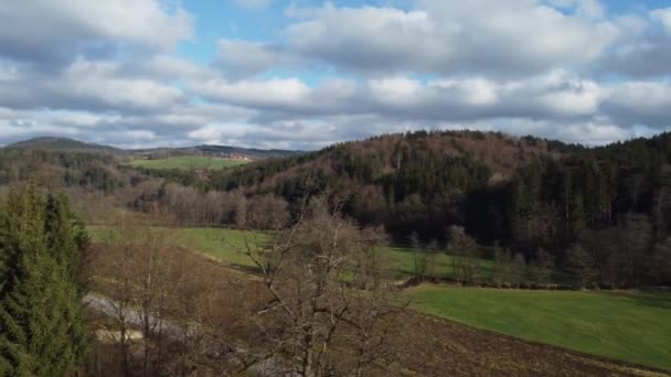Зелені Ліси Блакитне Небо Хмарами Баварії — стокове відео