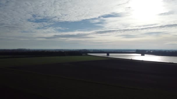 Donau Met Landbouwvelden Winter — Stockvideo