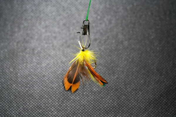Πετούν Για Την Αλιεία Ένα Φόντο Χρωματιστά Φώτα Bokeh — Φωτογραφία Αρχείου