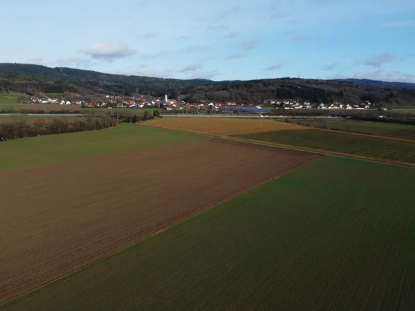 Aerial View Small Village Middle Field — Stockfoto