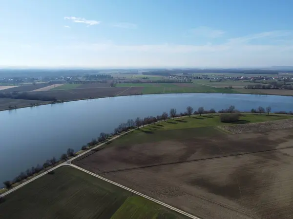 Río Danubio Como Vista Aérea Baviera Primavera — Foto de Stock