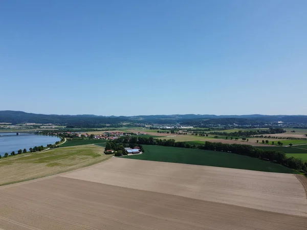 Panorama Över Floden Donau Bayern Nära Woerth Der Donau Och — Stockfoto