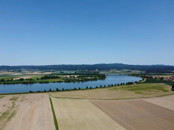 Panorama Över Floden Donau Bayern Nära Woerth Der Donau Och — Stockfoto