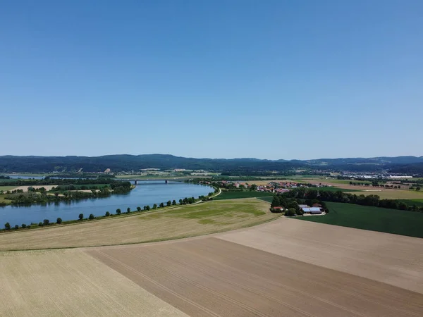 Panorama Över Floden Donau Bayern Nära Woerth Der Donau Och — Stockfoto