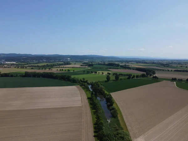 Donau Mit Ausgetrockneten Feldern Bei Wörth Donau Und Der Schleuse — Stockfoto