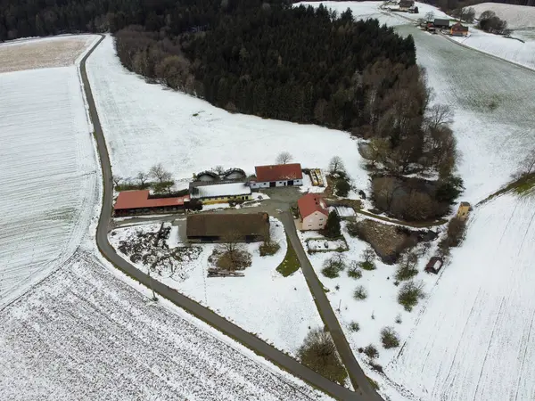 Campos Agrícolas Cobertos Neve Baviera Dia Nublado — Fotografia de Stock