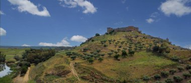 İspanya 'daki Guadiana üzerinde şatosu ve eski taş köprüsü olan Medellin.