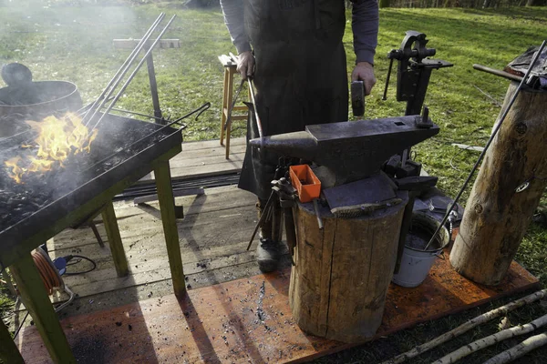 Blacksmith Handwork Glowing Coals Iron — Stock Photo, Image