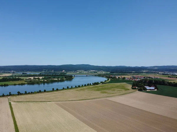 Donau Met Opgedroogde Velden Bij Woerth Donau Sluis Geisling — Stockfoto