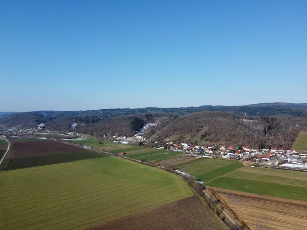 Zimní Krajina Bavorsku Dronem Jako Letecká Fotografie — Stock fotografie