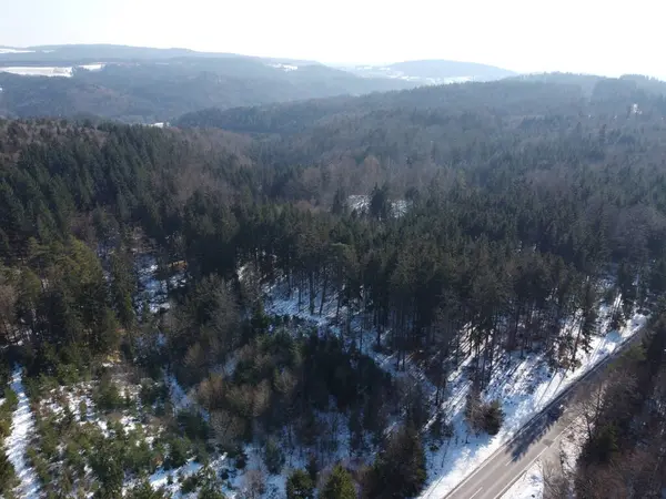 Winterlandschaft Bayern Mit Der Drohne Als Luftbild — Stockfoto