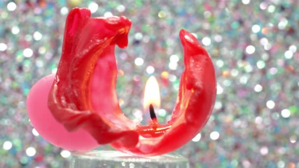 Red Burnt Candle Burns Its Out — Stock video