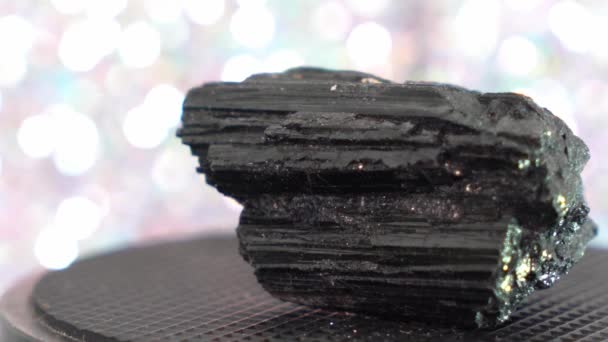 Turmalina Negro Sin Procesar Estado Bruto Mineral Gema — Vídeo de stock