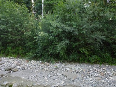 Yukarı Bavyera 'da, güneş doğarken baraj ve büyük taşlarla dolu doğal bir bölgede akarsu, 4k