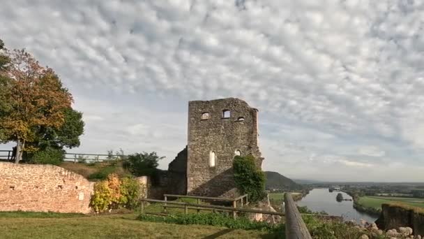Старые Стены Замка Руины Баварии Дунае — стоковое видео