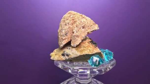 Gemstone Kamienia Półszlachetnego Kwarcu Kryształów Odzwierciedlone Przetwarzane Ciemnoniebieskim Tle Studio — Wideo stockowe
