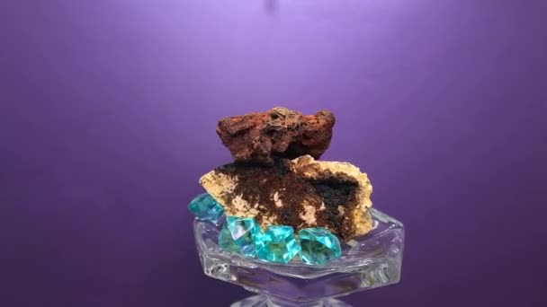 Quartz Rock Gemstone Crystals Artfully Processed Blue Dark Background — Stock Video