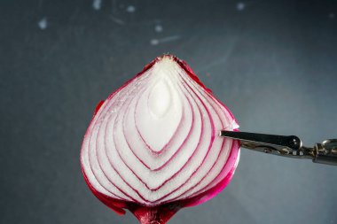 Mutfakta soğan kırmızısı ve çiğ