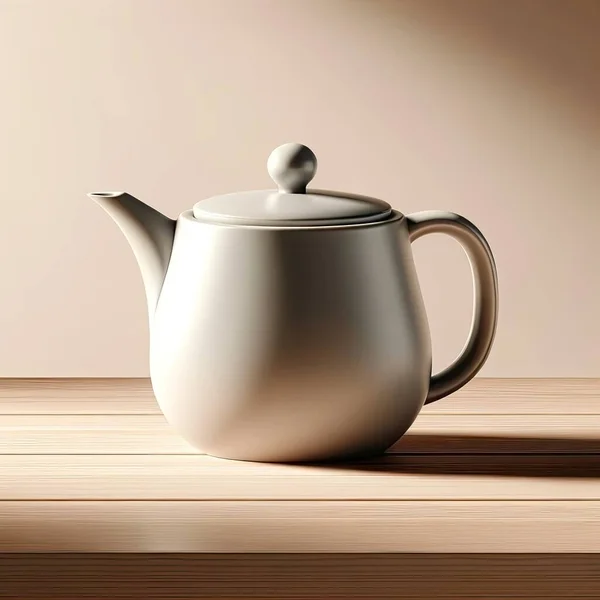 Elegant minimalist ceramic teapot on wooden table reflecting contemporary home decor, AI generated