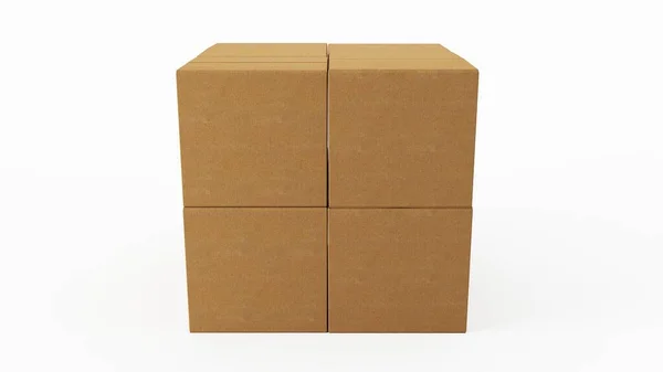 Construction Cardboard Boxes Stack Isolated White Background Rendering Illustration — Stock Photo, Image
