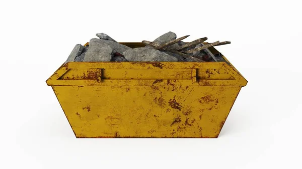 Yellow Rusty Dumpster Container Side View Isolated White Background Rendering — Stock Photo, Image