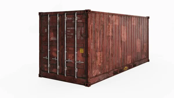 Rostiger Frachtcontainer Blickwinkel Isoliert Auf Weißem Hintergrund Rendering Illustration — Stockfoto