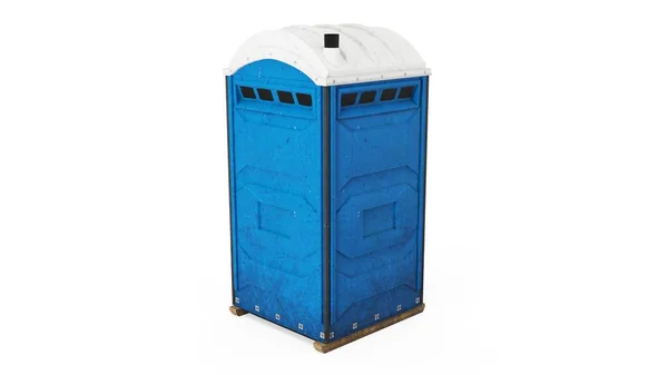 Blue Portapotty Outdoor Construction Open Door Position Back View Isolated — Stock Photo, Image