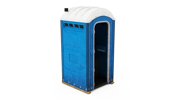 Azul Portapotty Construção Livre Vista Ângulo Posição Porta Aberta Isolado — Fotografia de Stock