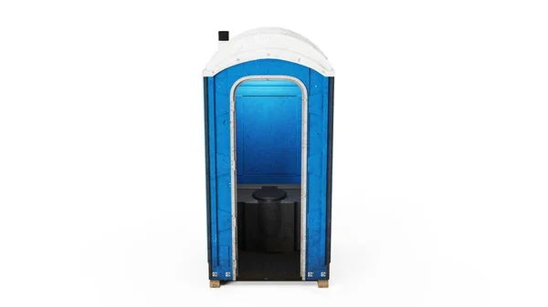 Azul Portapotty Construção Livre Posição Porta Aberta Vista Frontal Isolada — Fotografia de Stock