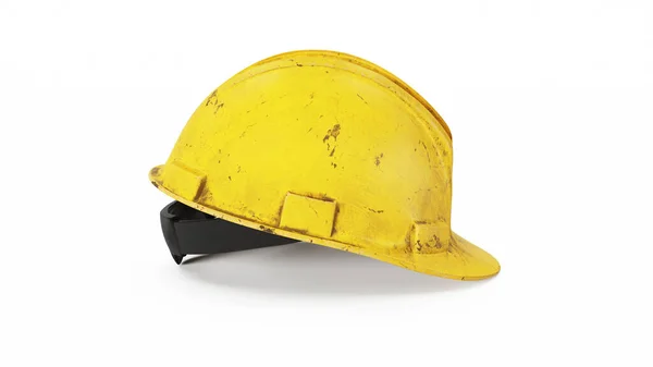 黄色建筑头盔 侧视图隔离在白色背景上 3D渲染 — 图库照片