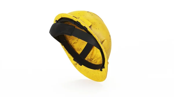 黄色の建設ヘルメット 白い背景に隔離された角度の後ろのビュー 3Dレンダリング イラスト — ストック写真