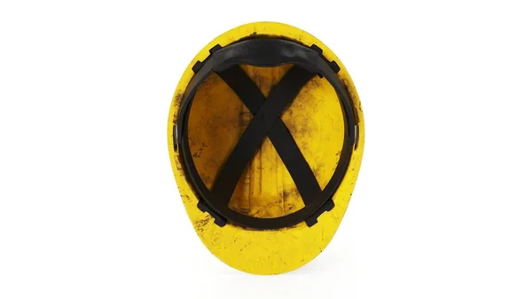 白い背景に隔離されたヘルメット内の黄色の建設ヘルメット リアビュー 3Dレンダリング イラスト — ストック写真
