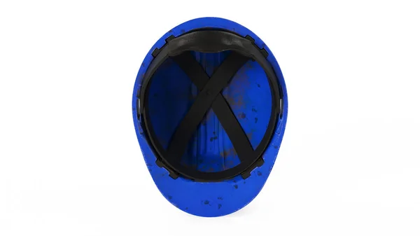 蓝色建筑头盔 后视镜内头盔隔离在白色背景 3D渲染 — 图库照片