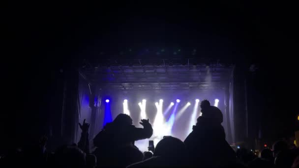 Happy People Watching Amazing Musical Concert Merry Fans Jump Raise — Stock Video