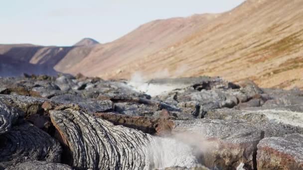 Veduta Vulcano Ancora Attivo Veduta Della Lava Solidificata Islanda — Video Stock