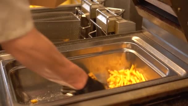 Gotujący Się Olej Frytkownicy Szybkie Żarcie Jedzenie Ulicy Gotowanie Frytek — Wideo stockowe