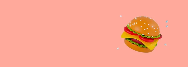 Delicious Cheese Burger Εικονίδιο Απεικόνιση Ροζ Φόντο Banner Για Ένα — Φωτογραφία Αρχείου