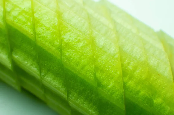 Μακροσκοπικό Πλάνο Ζουμερά Φρέσκα Στελέχη Σέλινου Κομμένα Φέτες Κομμένα Πράσινα — Φωτογραφία Αρχείου