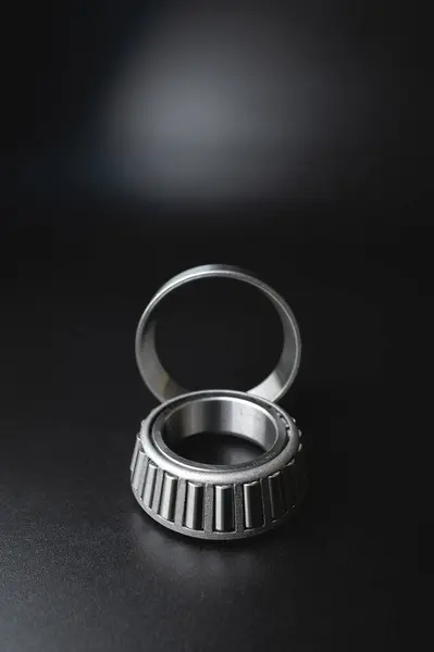 Close Tapered Roller Bearing Black Background Mechanical Spare Part — Stock Photo, Image