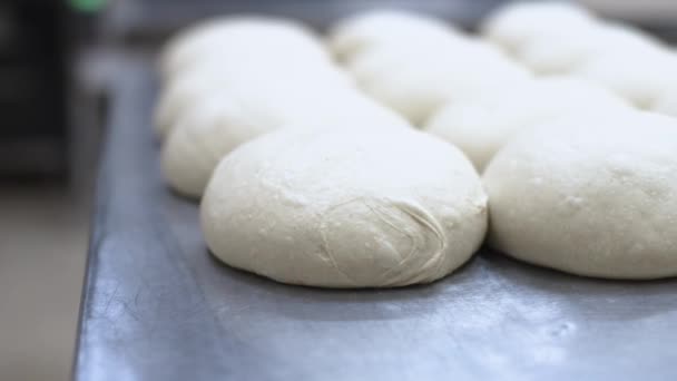 Pieces Dough Lies Flour Kitchen Table Cooking Bakery Kneaded Dough — Stock Video