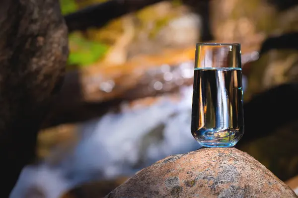 Clean Water Healthy Concept Mountain Mineral Water Glass Goblet Stone Royalty Free Stock Photos