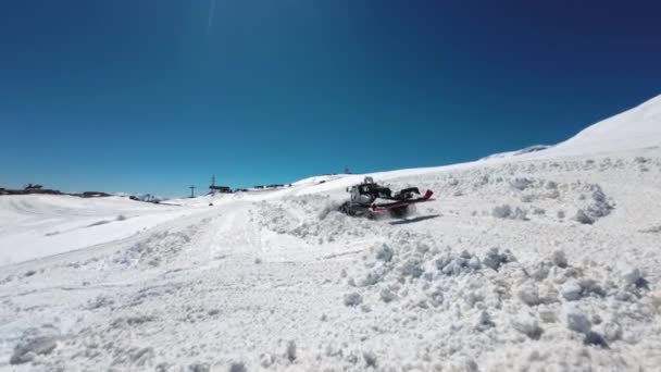 Work Special Equipment Ski Resort Snowcat Ratrack Snow Removal Machine — Stock Video